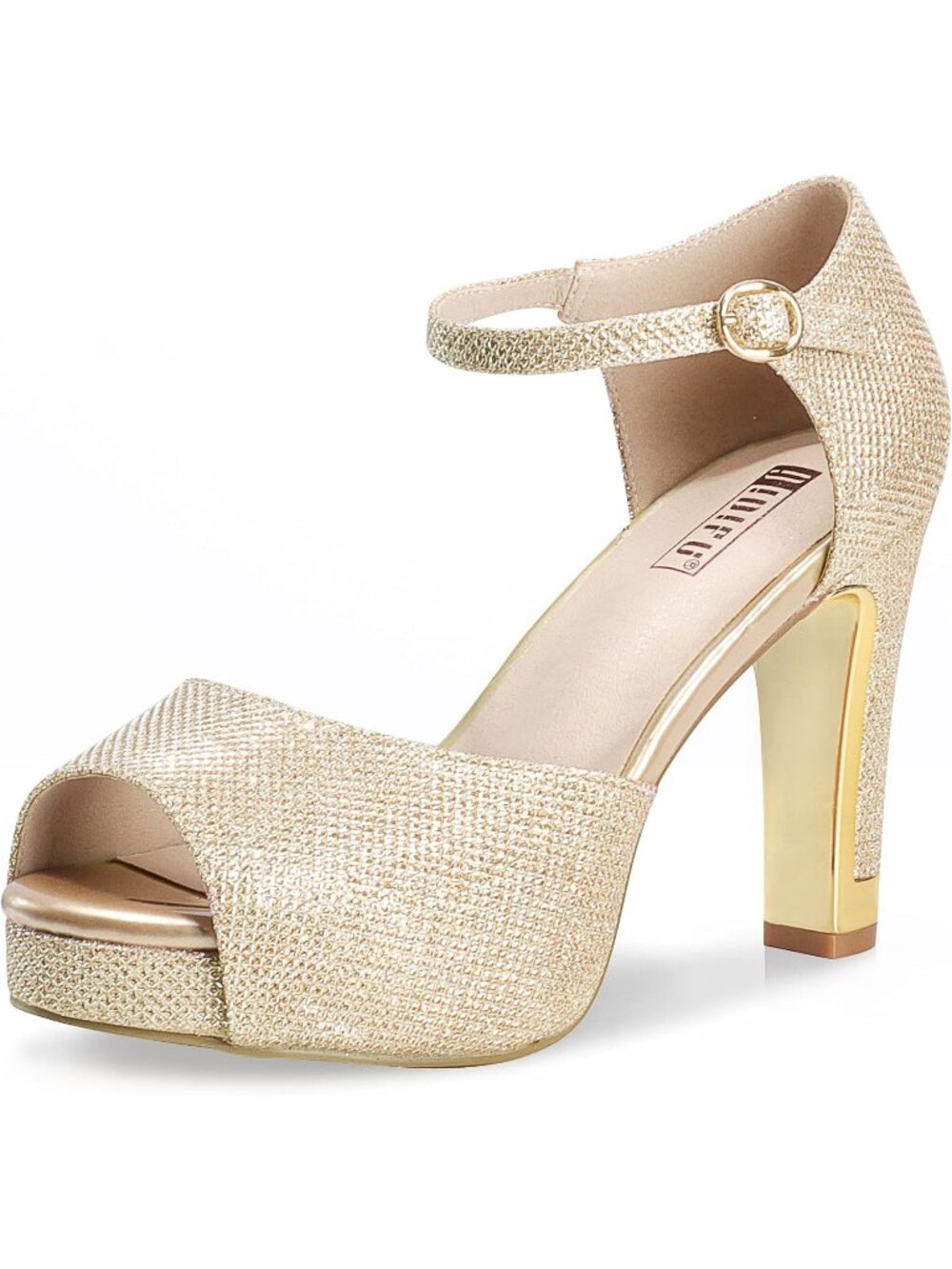 Women's Gold Glitter Classic Platform Peep Toe Chunky High Heels Party Sandals
